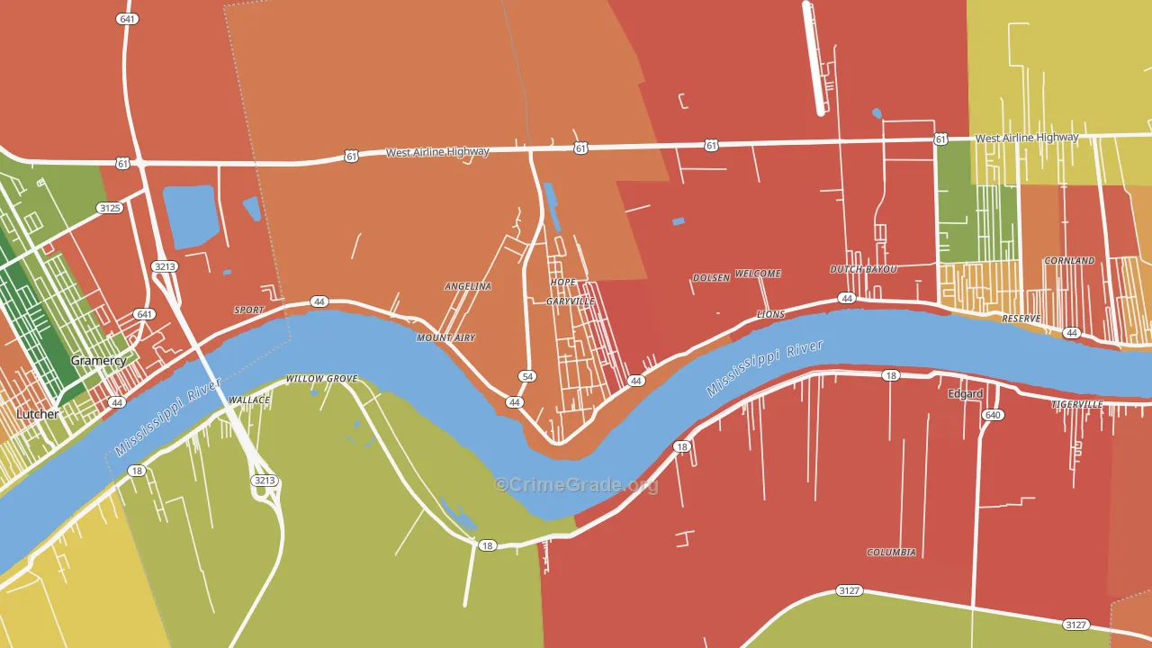 Garyville, LA Map of Robbery Rates