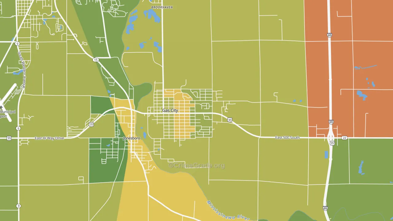 Gas City, IN Map of Robbery Rates