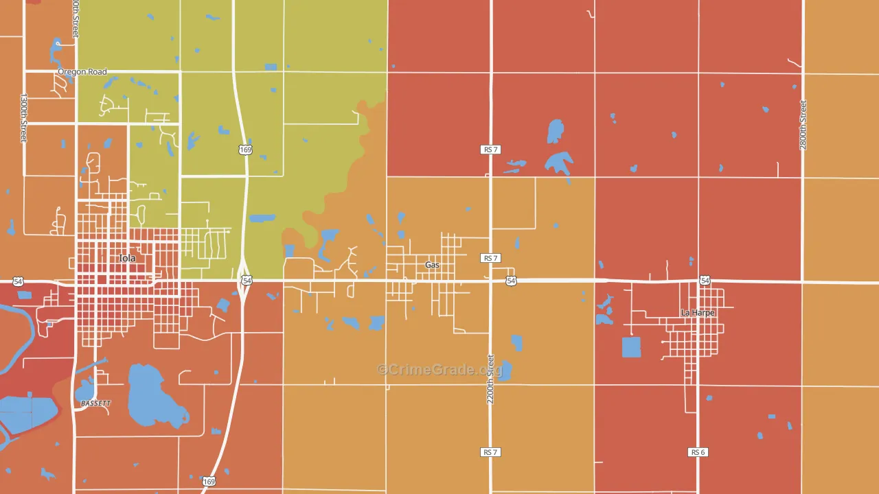 Gas, KS Map of Robbery Rates