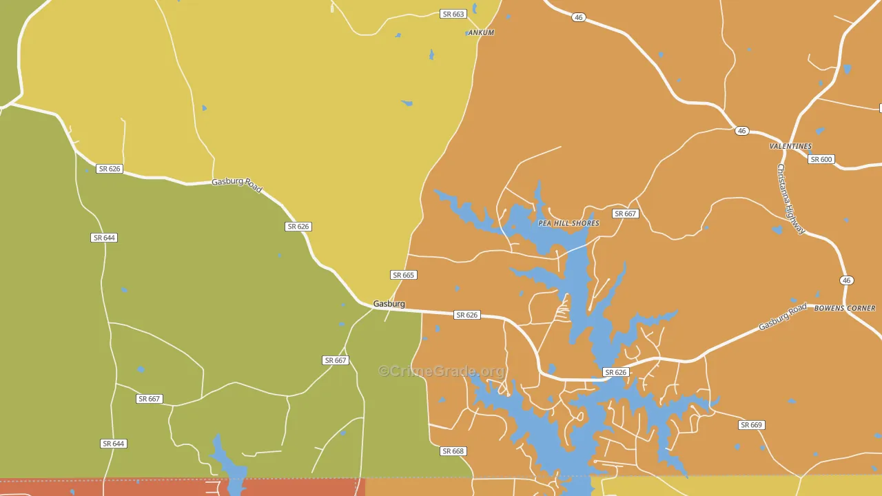 Gasburg, VA Map of Robbery Rates
