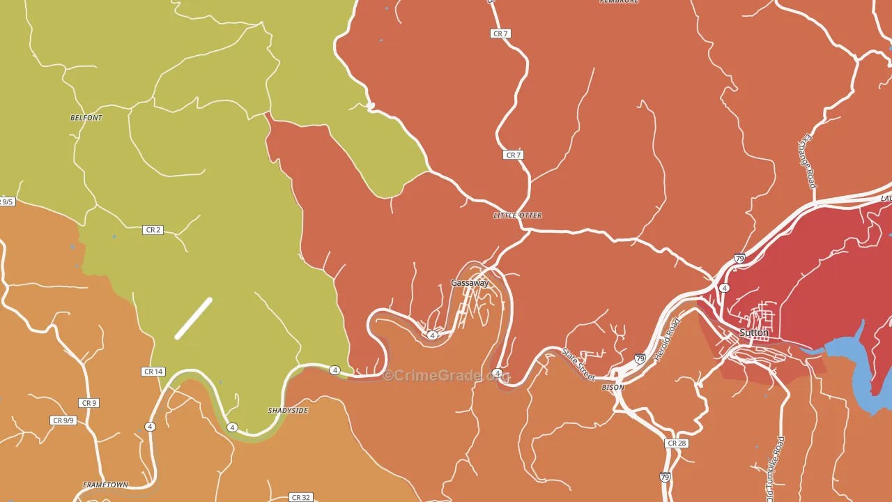 Gassaway, WV Map of Robbery Rates