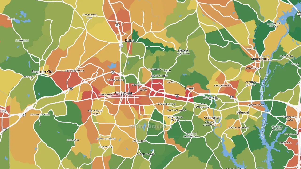 Gaston County, NC Map of Robbery Rates