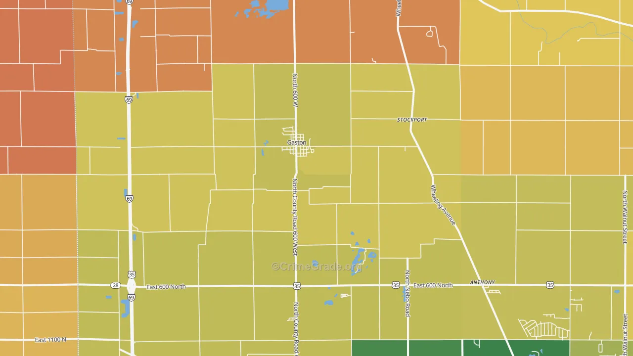 Gaston, IN Map of Robbery Rates