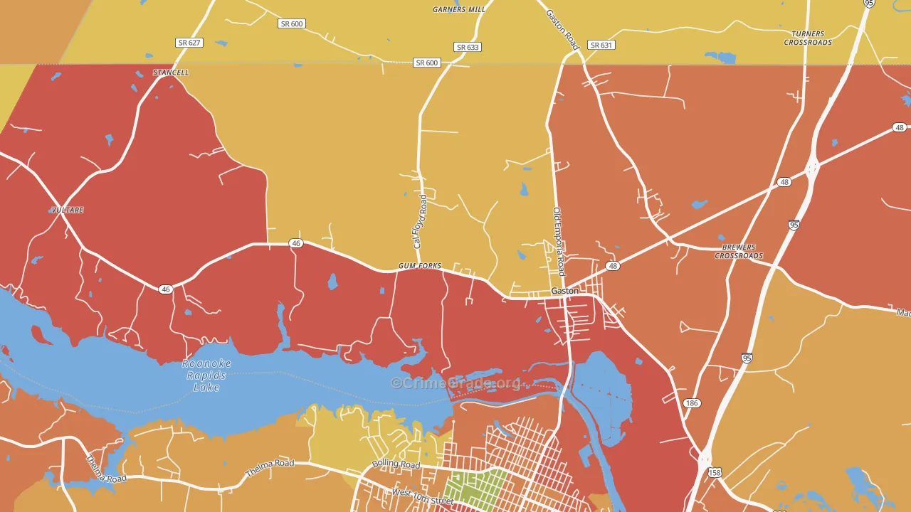 Gaston, NC Map of Robbery Rates