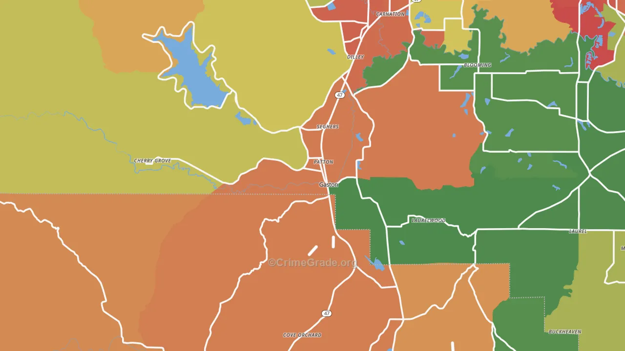 Gaston, OR Map of Robbery Rates