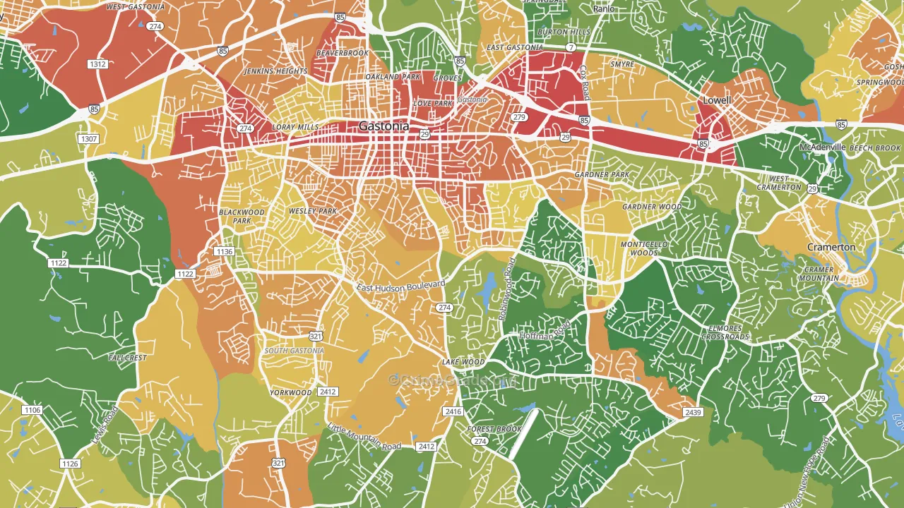 Gastonia, NC Map of Robbery Rates