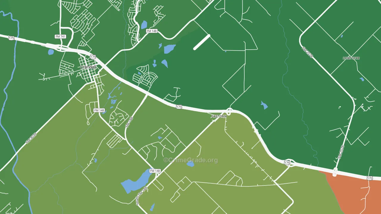 Gastonia, TX Map of Robbery Rates