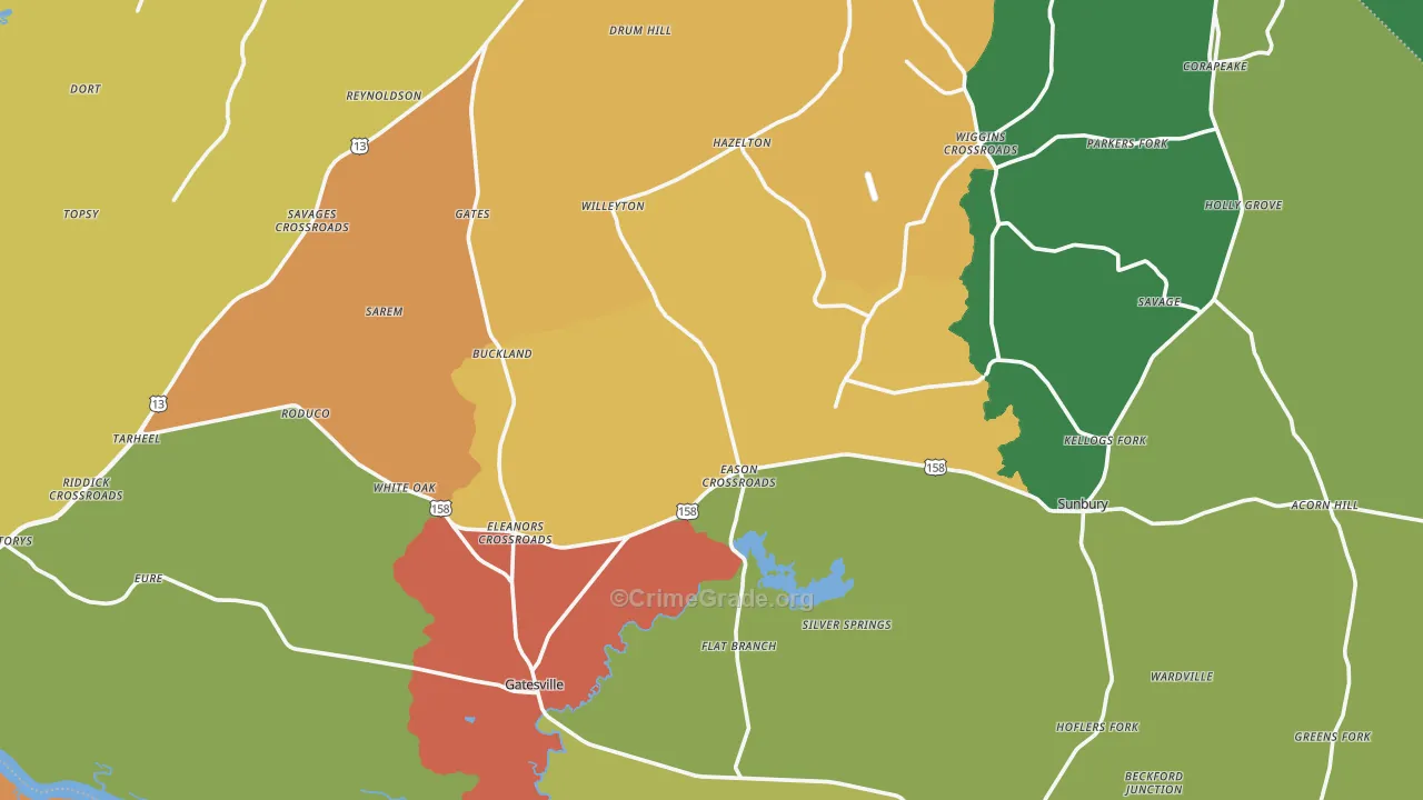 Gates County, NC Map of Robbery Rates