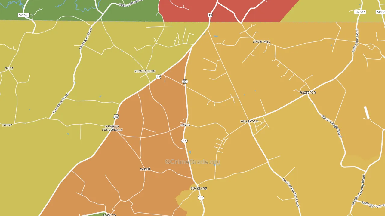 Gates, NC Map of Robbery Rates