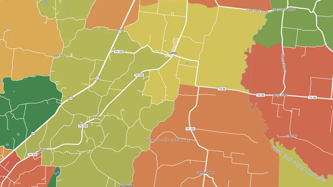Gates, TN Map of Robbery Rates