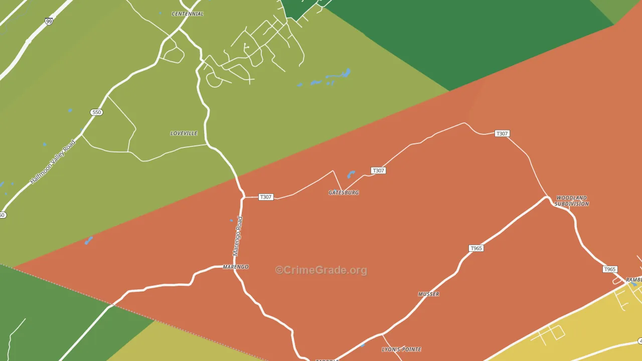 Gatesburg, PA Map of Robbery Rates