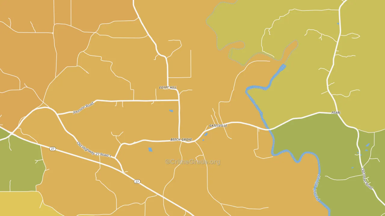 Gatesville, MS Map of Robbery Rates