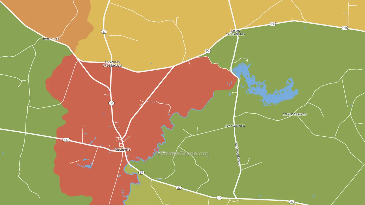 Gatesville, NC Map of Robbery Rates