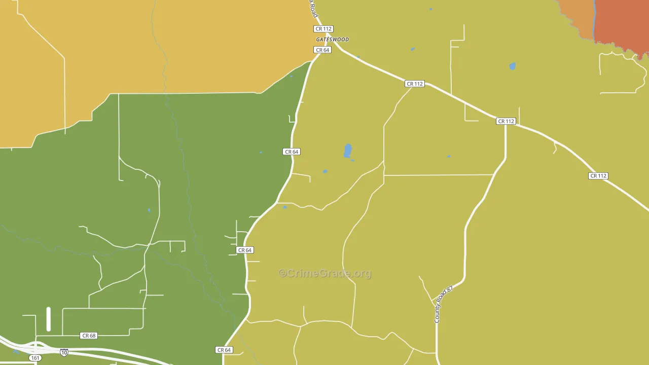 Gateswood, AL Map of Robbery Rates