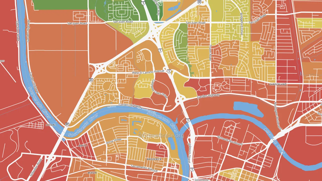 Gateway Center, Sacramento, CA Map of Robbery Rates