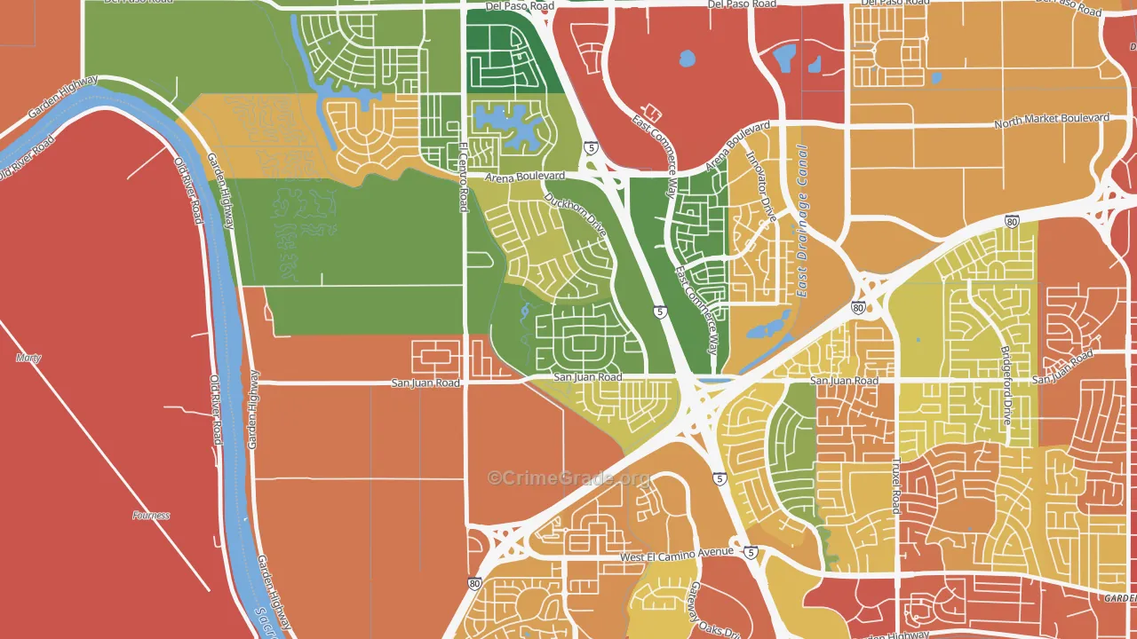 Gateway West, Sacramento, CA Map of Robbery Rates