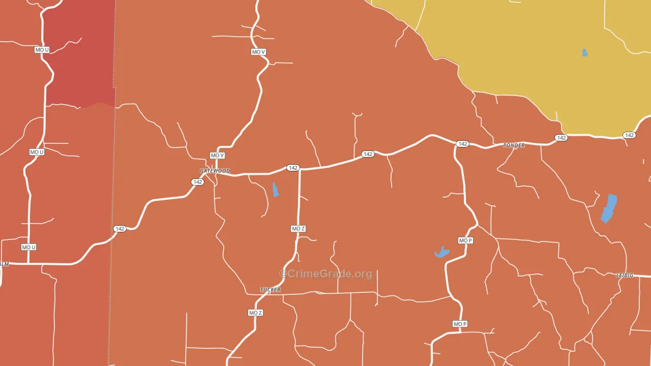 Gatewood, MO Map of Robbery Rates