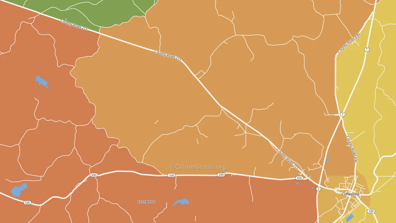 Gatewood, MS Map of Robbery Rates