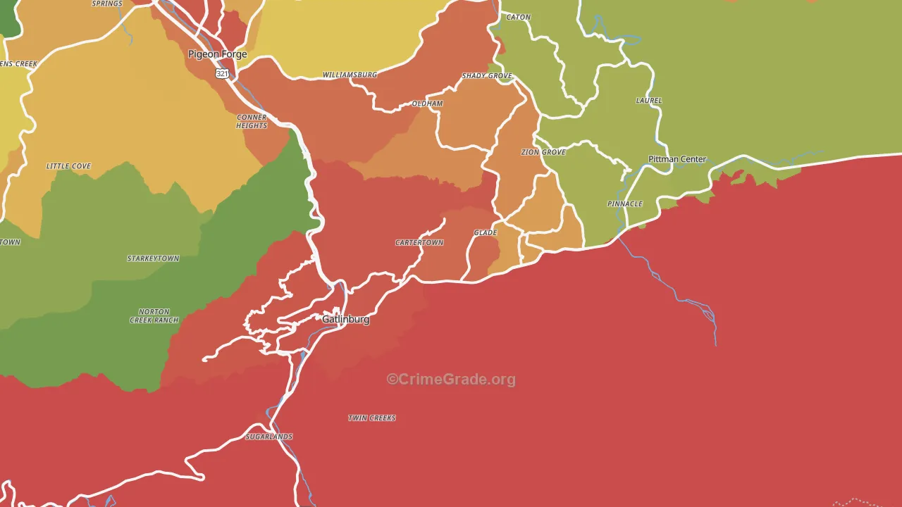Gatlinburg, TN Map of Robbery Rates