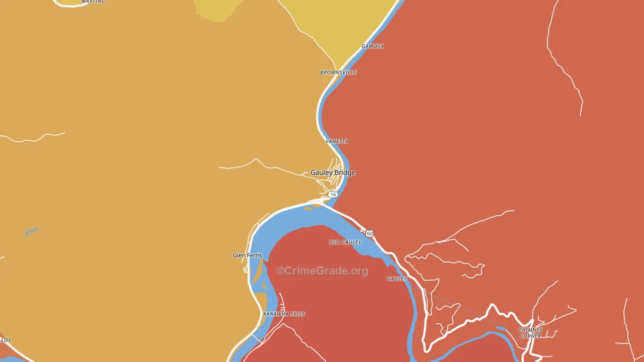 Gauley Bridge, WV Map of Robbery Rates