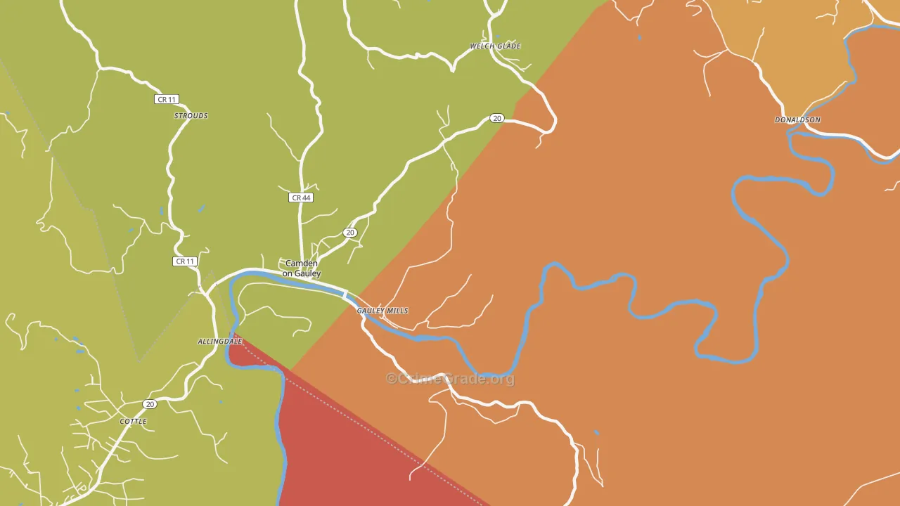 Gauley Mills, WV Map of Robbery Rates