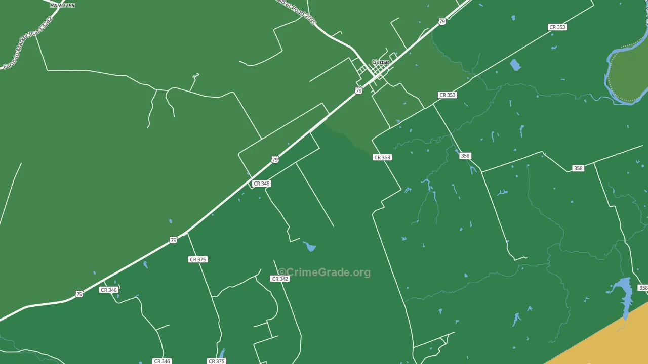 Gause, TX Map of Robbery Rates