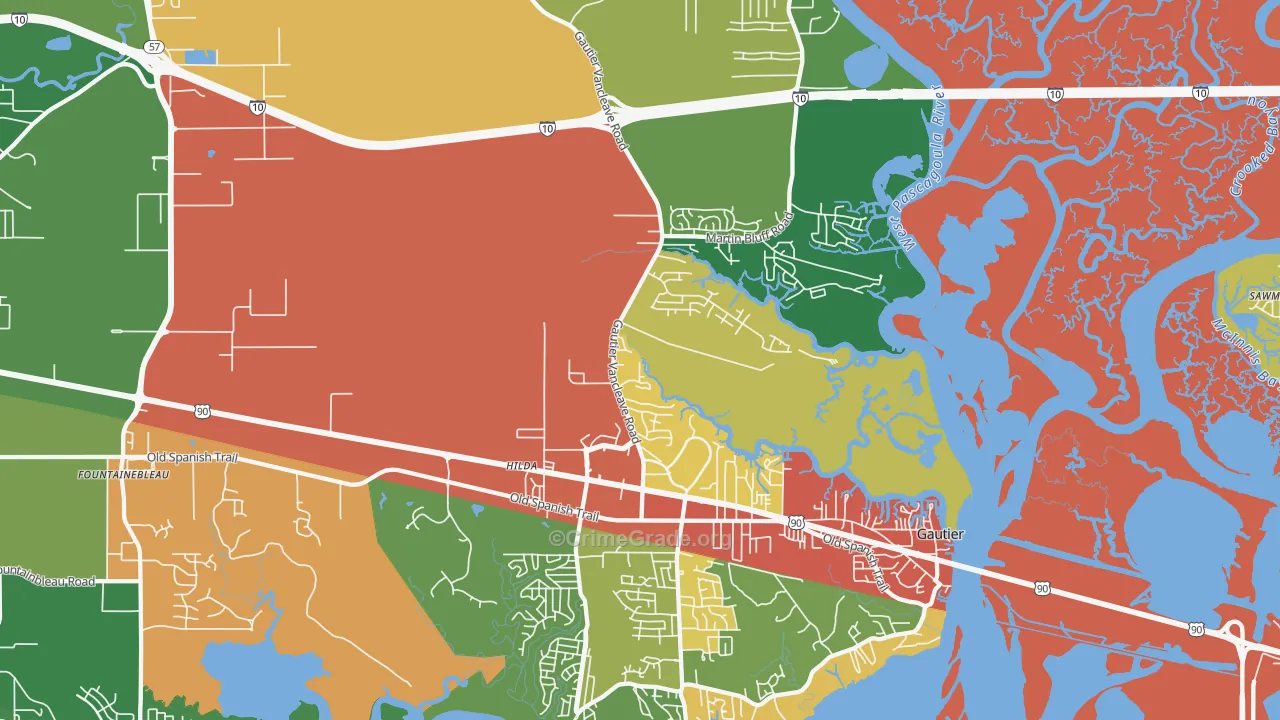Gautier, MS Map of Robbery Rates