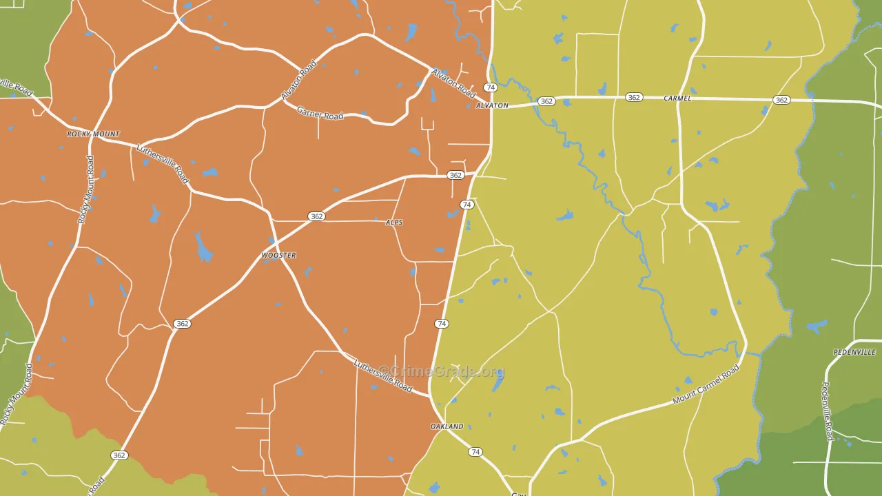 Gay, GA Map of Robbery Rates