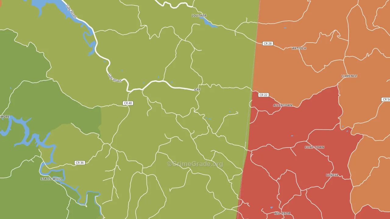 Gay, WV Map of Robbery Rates