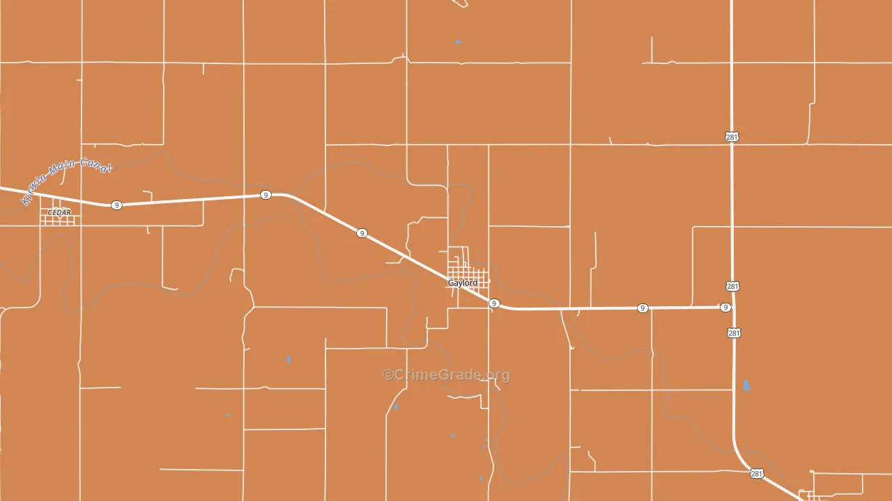 Gaylord, KS Map of Robbery Rates