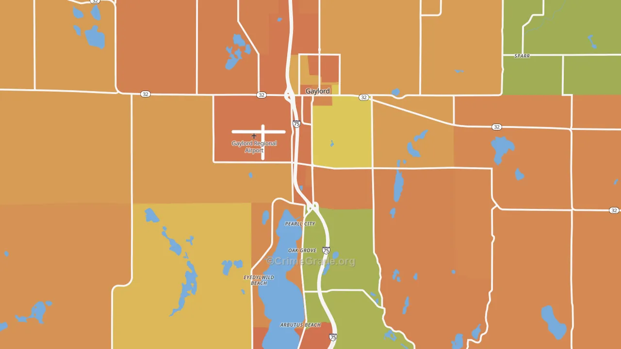Gaylord, MI Map of Robbery Rates