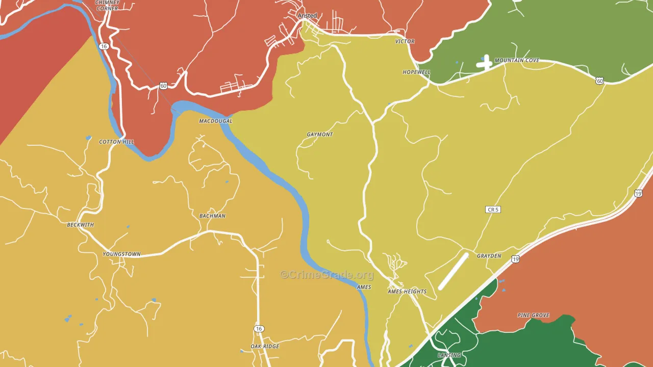 Gaymont, WV Map of Robbery Rates