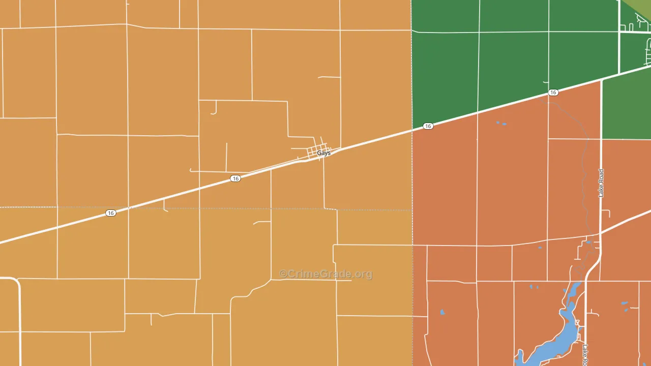 Gays, IL Map of Robbery Rates