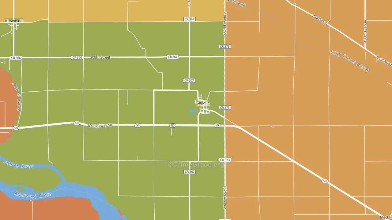 Gayville, SD Map of Robbery Rates