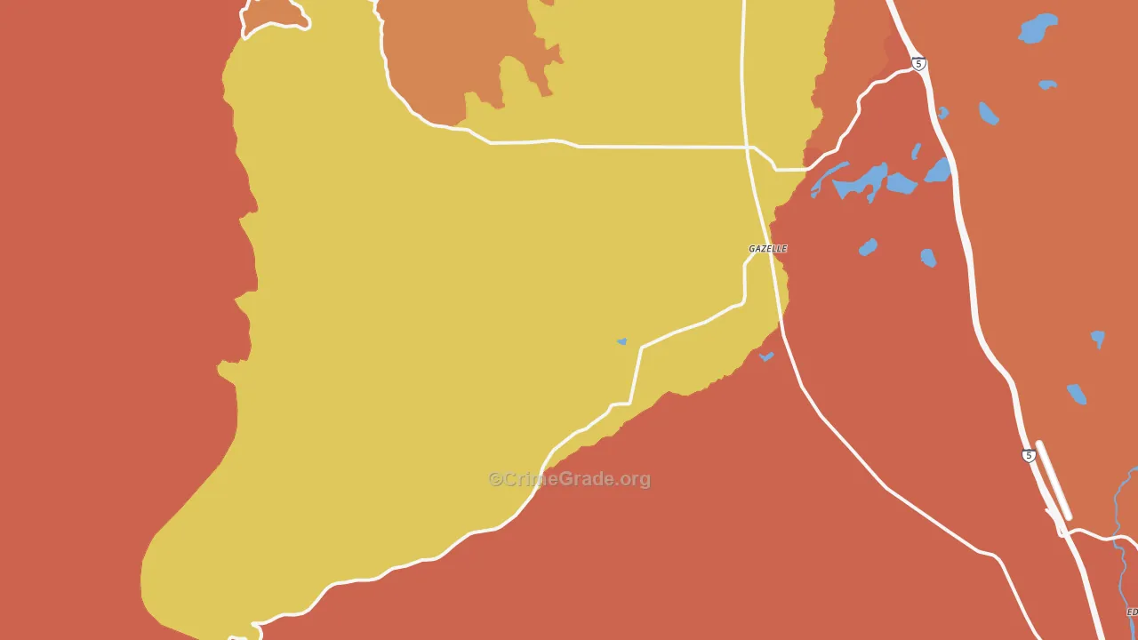 Gazelle, CA Map of Robbery Rates