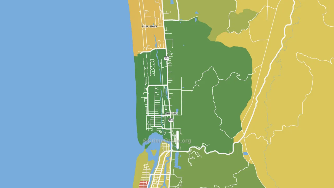 Gearhart, OR Map of Robbery Rates