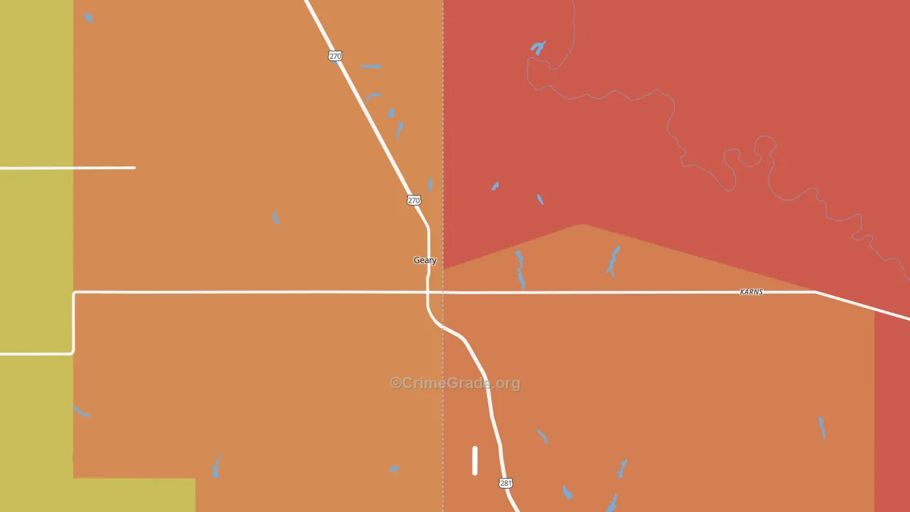 Geary, OK Map of Robbery Rates