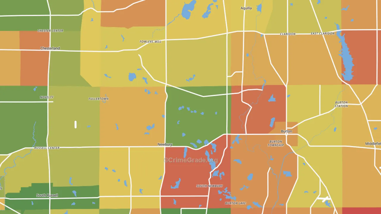Geauga County, OH Map of Robbery Rates