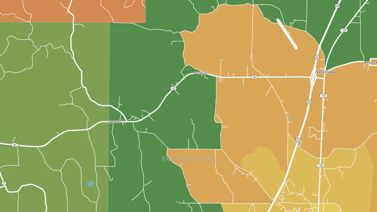Geeville, MS Map of Robbery Rates