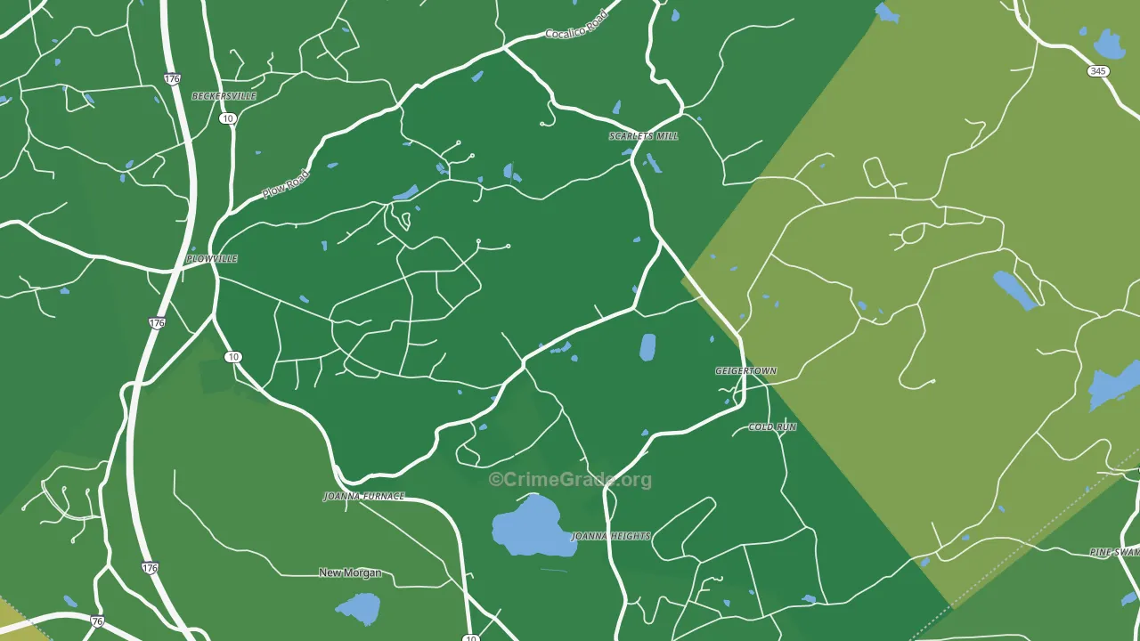 Geigertown, PA Map of Robbery Rates
