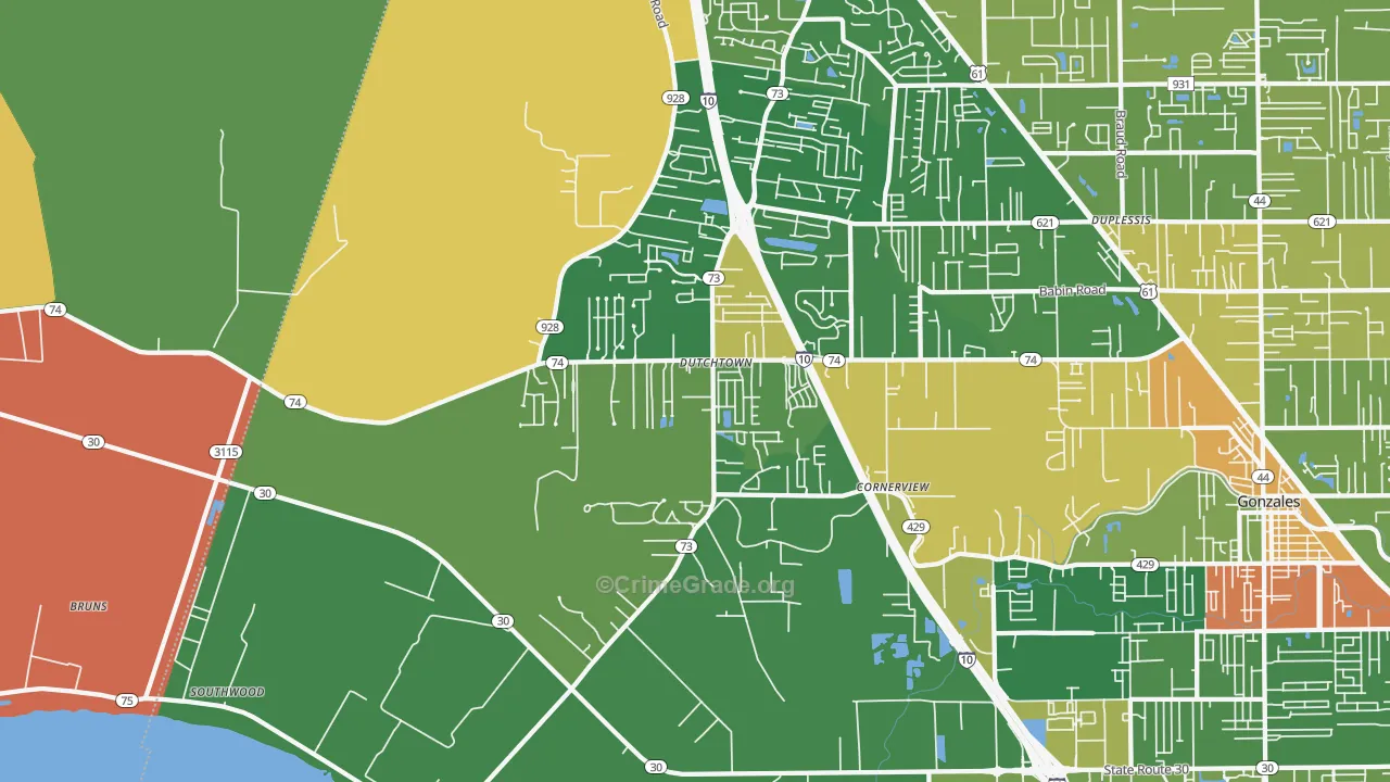 Geismar, LA Map of Robbery Rates