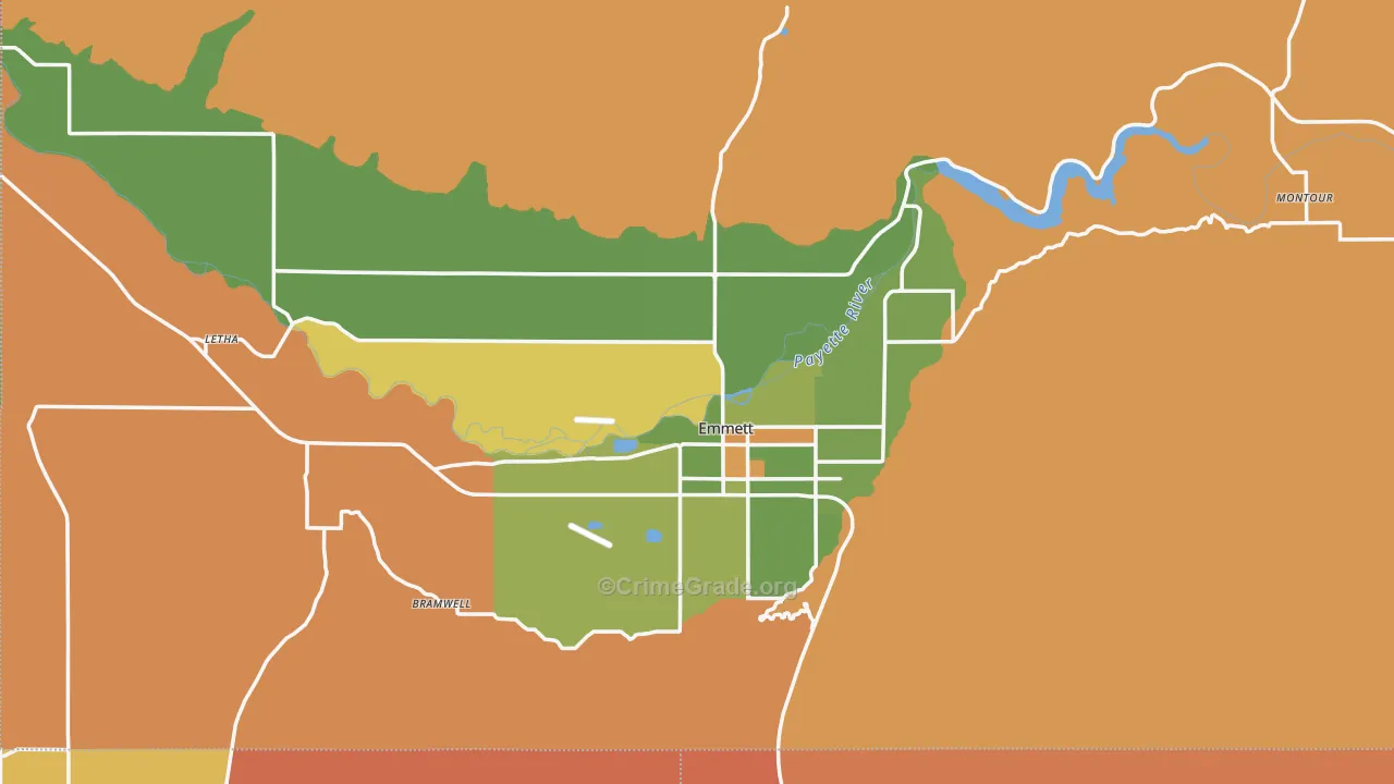 Gem County, ID Map of Robbery Rates