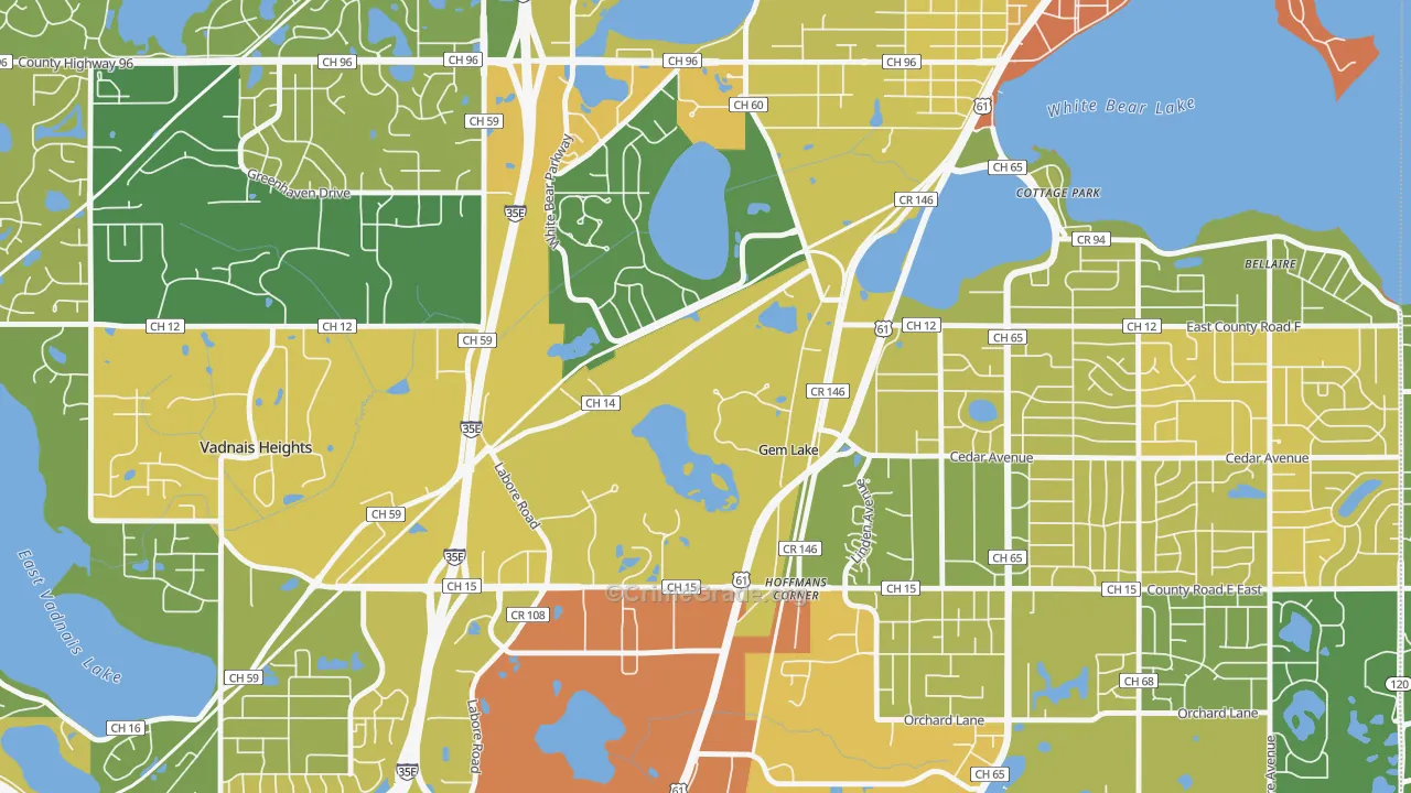 Gem Lake, MN Map of Robbery Rates