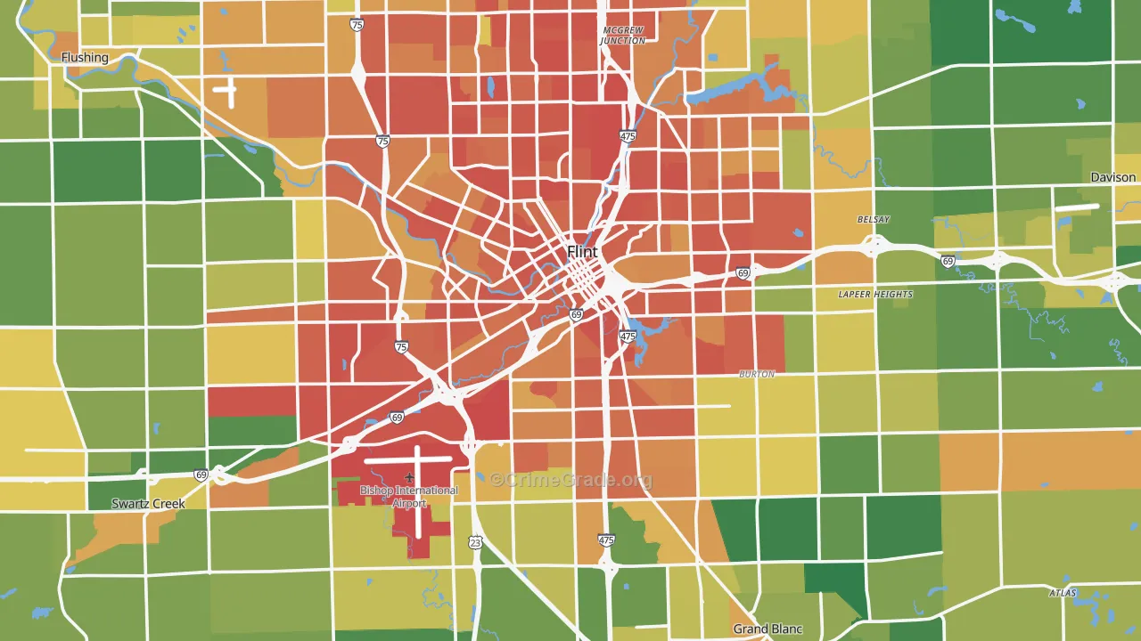 Genesee County, MI Map of Robbery Rates