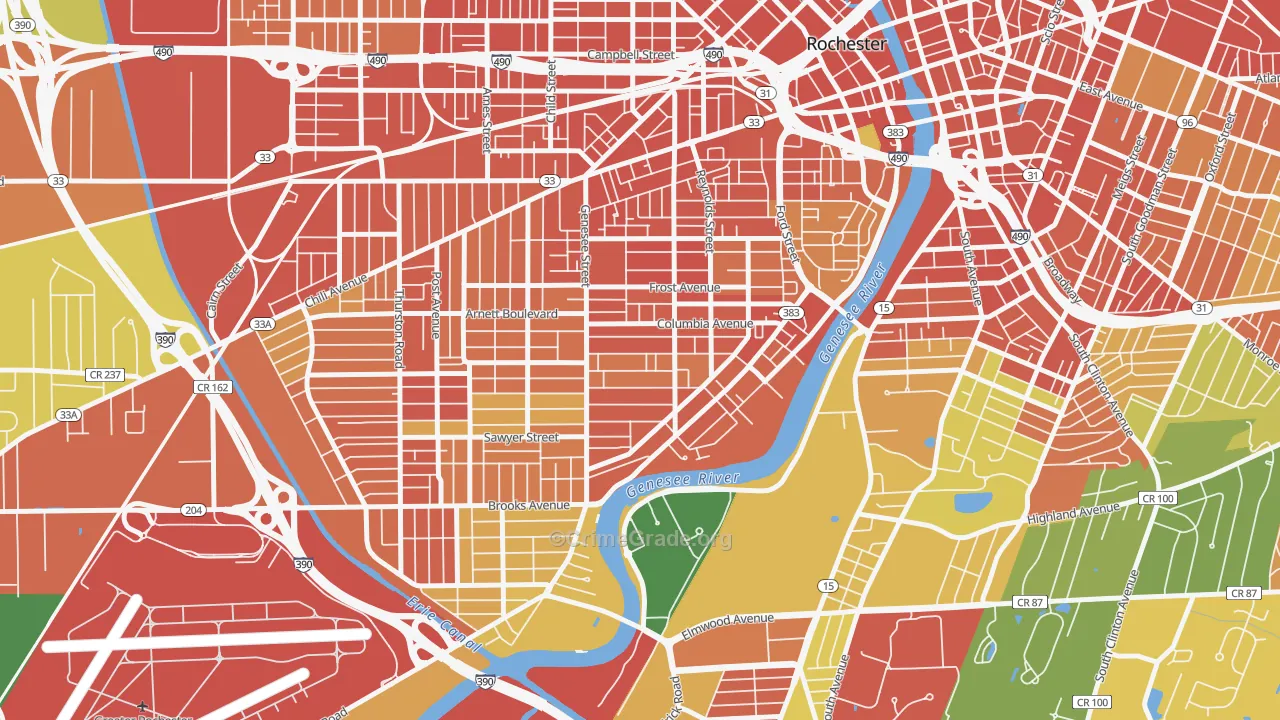 Genesee-Jefferson, Rochester, NY Map of Robbery Rates