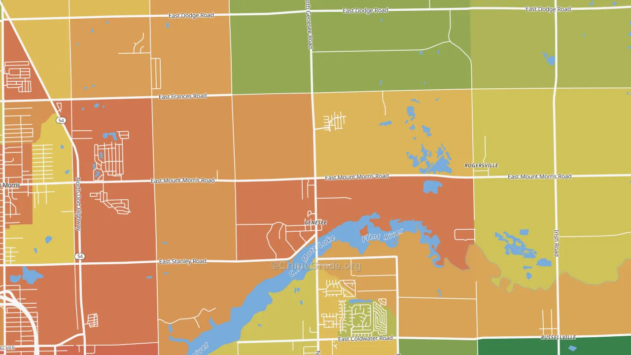 Genesee, MI Map of Robbery Rates