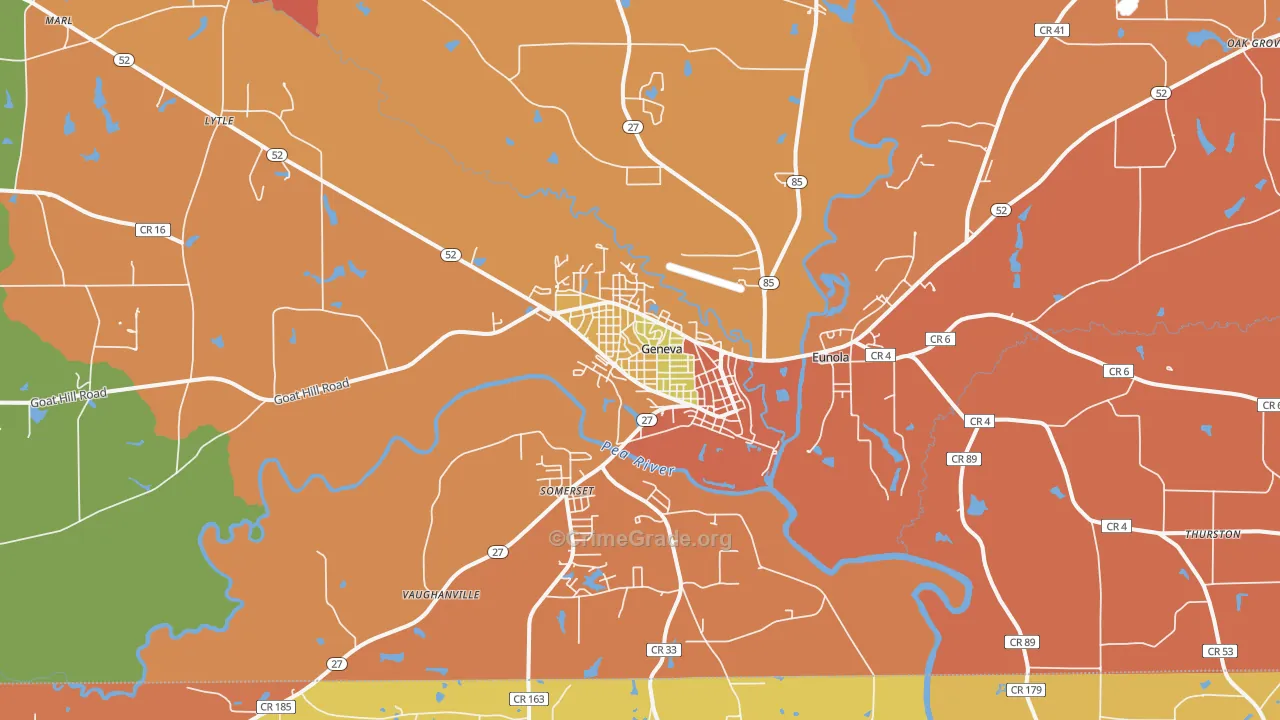 Geneva, AL Map of Robbery Rates