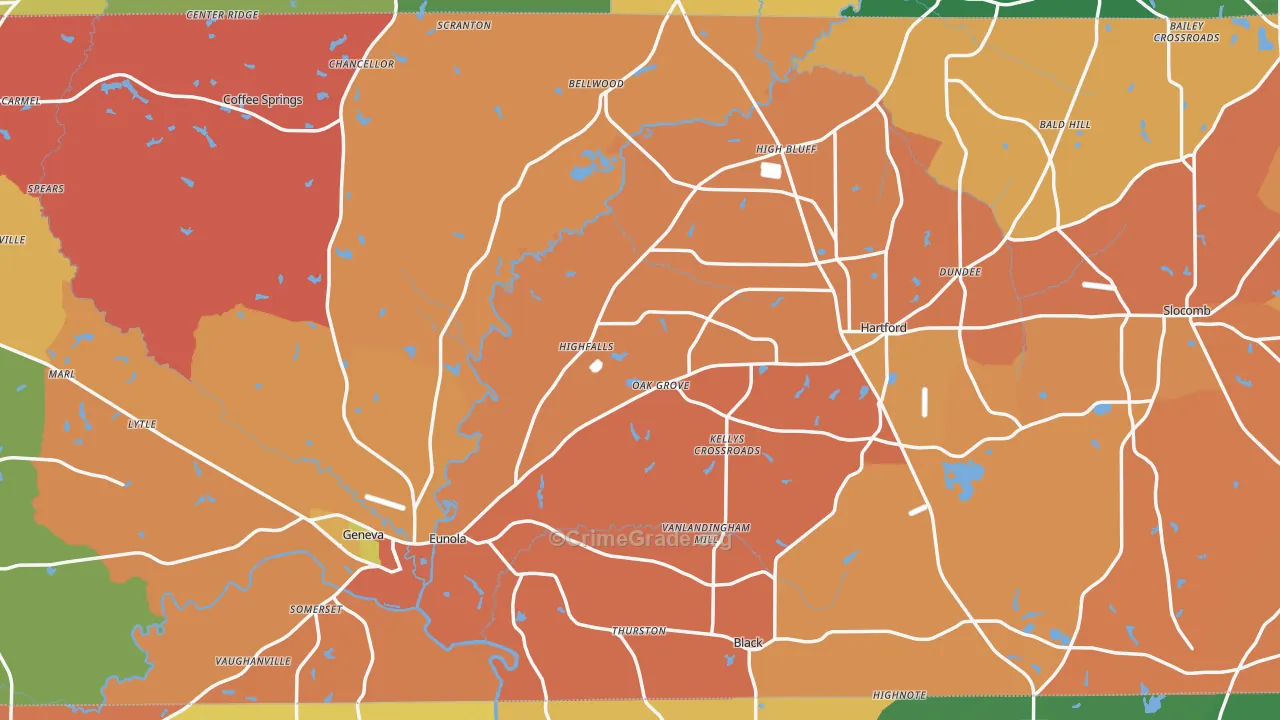 Geneva County, AL Map of Robbery Rates