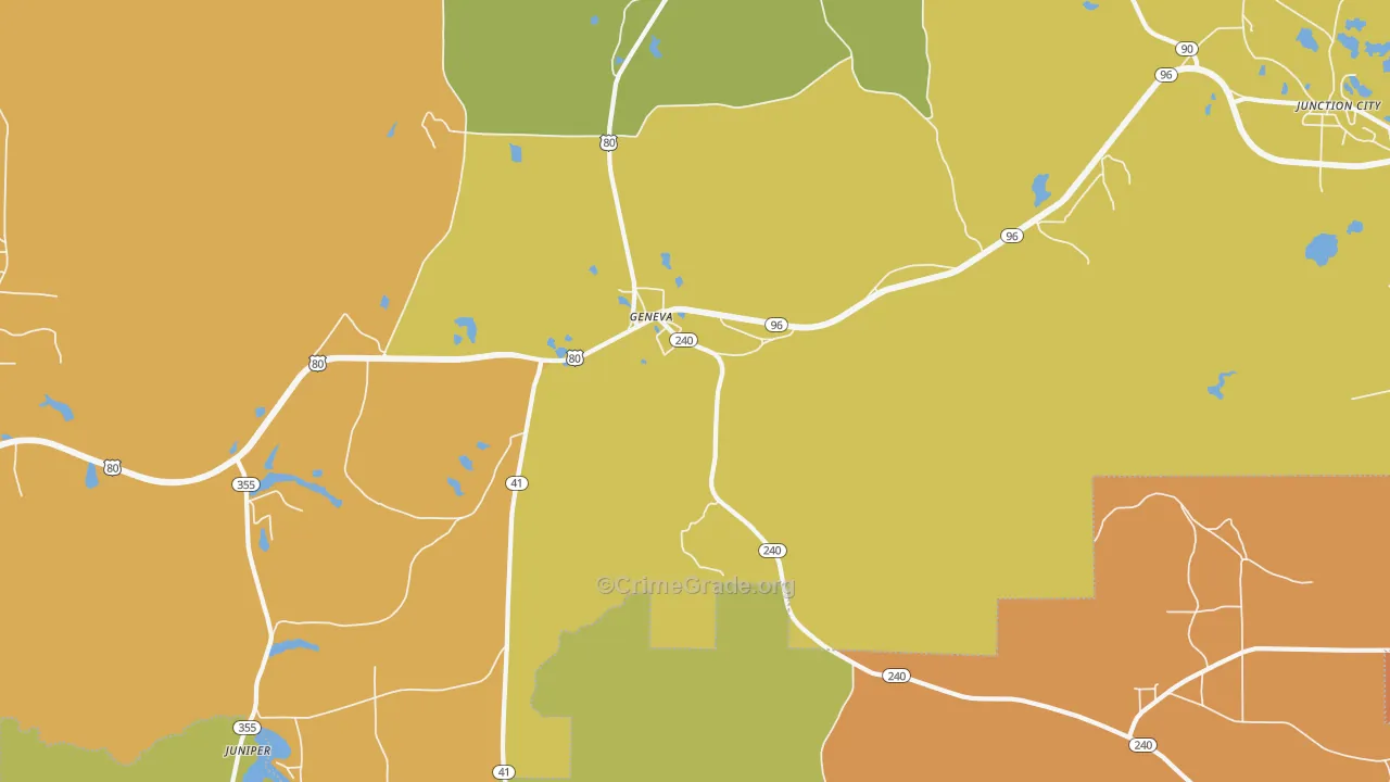 Geneva, GA Map of Robbery Rates