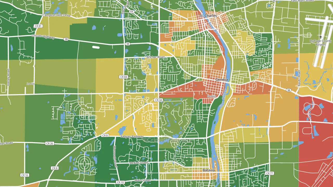 Geneva, IL Map of Robbery Rates